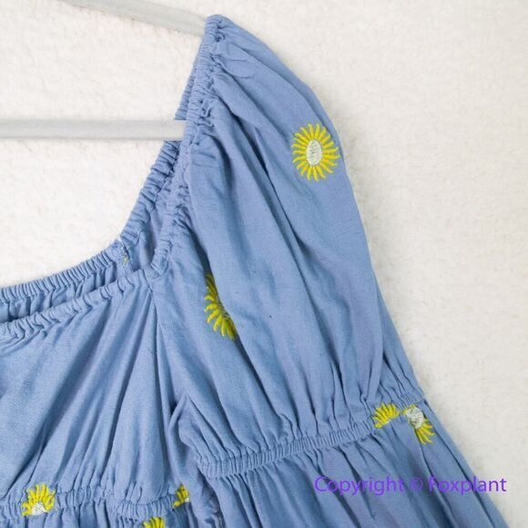 New! Free People Emory Embroidered Sun Midi‎ Dress blue, size S - Picture 6 of 16